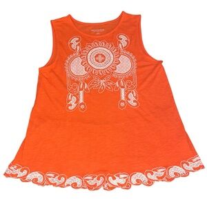 Soft Surroundings NWT Tangerine Orange Embroidered Sleeveless Top Size L